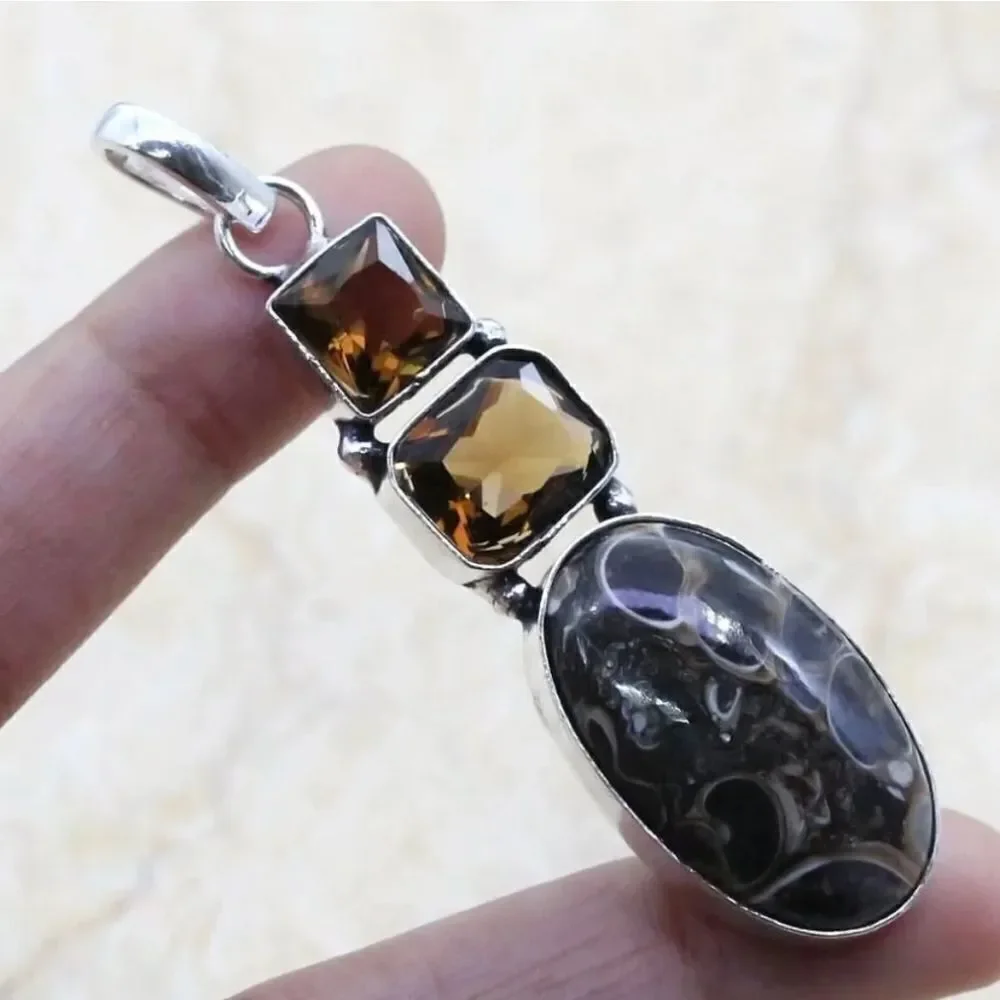 Turtella Jasper 925 Silver Plated Handmade Pendant of 2.5